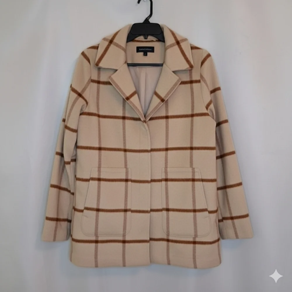 Joie Cream and Brown Plaid Blazer Women's Small Fits Like A Meduim Read #31 - Picture 3 of 7